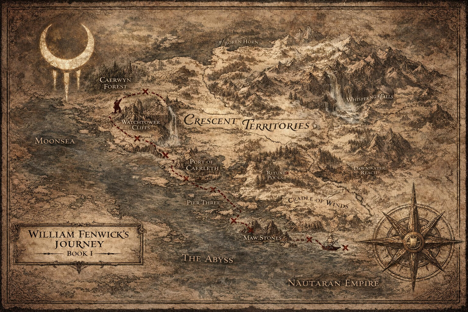 A map of William’s Journey in Luna's Kiss